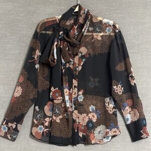 Zara Black and Brown Floral Long Sleeve Top